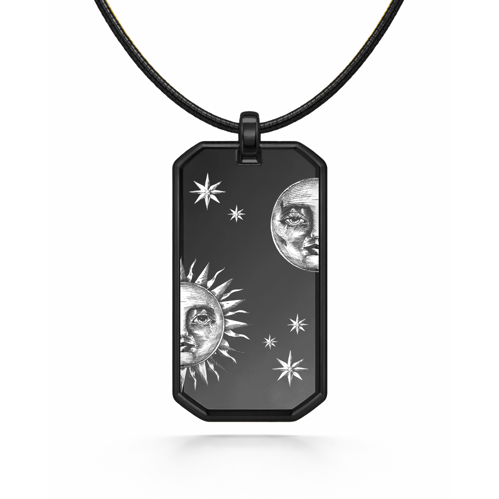 Collier noir avec pendentif Soleil et Lune